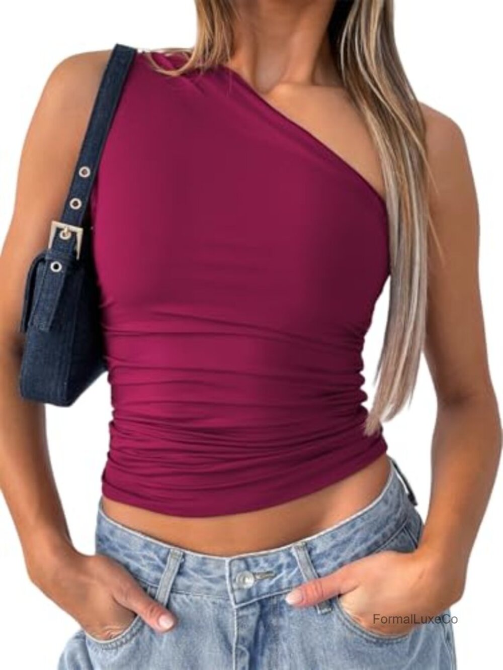 Women's One Shoulder Sleeveless Crop Tank Top Y2K Going Out Slim Fit